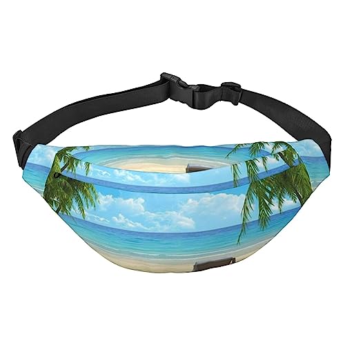 Hawaiianischer Strand mit Palmen bedruckte Bauchtaschen für Männer und Frauen, wasserdicht, modisch, Wandern, Hüfttasche, große Crossbody-Brusttasche für Sport, Laufen, Reisen, Schwarz, Einheitsgröße, von TOMPPY