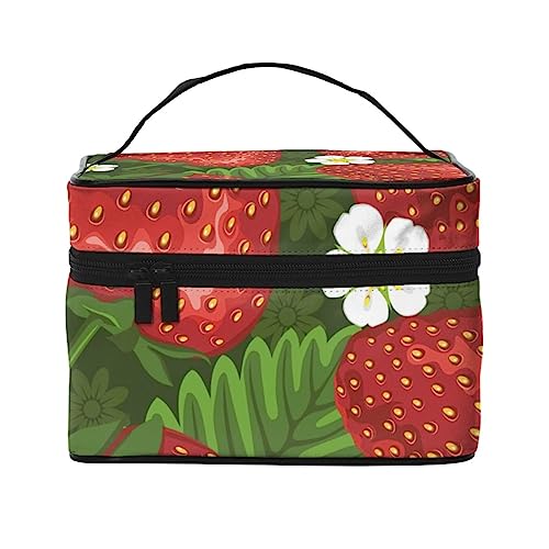 Hibiskus Blumen und Seerosen Kosmetiktasche Make-up Tasche Reise Kosmetiktaschen für Frauen Kulturbeutel, Kräuter-Erdbeere, Einheitsgröße von TOMPPY