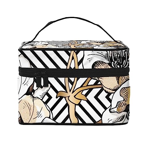 Ho-Muster mit Schneeflocken Kosmetiktasche Make-up-Tasche Reise Kosmetiktaschen für Frauen Kulturbeutel, Gold Blumen Kirsche geometrischen Hintergrund, Einheitsgröße von TOMPPY