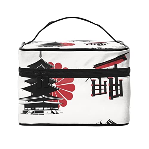 Japanische Sakura Blume Chinesischer Vogel Kran Kosmetiktasche Make-up Tasche Reise Kosmetiktaschen für Frauen Kulturbeutel, Japanische Elemente Muster, Einheitsgröße von TOMPPY