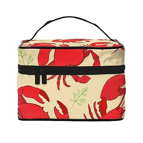 Japanische Shibori Rustikale Tribal Batik Türkisches Aquarellmuster Kosmetiktasche Make-up-Tasche Reise Kosmetiktaschen für Frauen Kulturbeutel, Hummer und Krabbe Zitrone Dill Muster, Einheitsgröße von TOMPPY