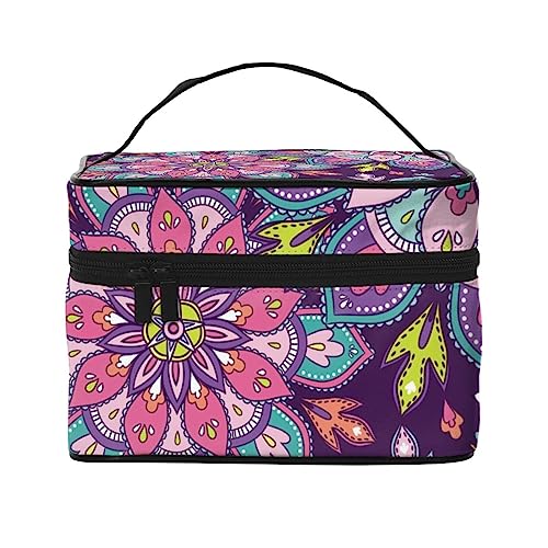 Japanische Shibori Rustikale Tribal Batik Türkisches Aquarellmuster Kosmetiktasche Make-up-Tasche Reise Kosmetiktaschen für Frauen Kulturbeutel, Lila Mandala Muster Boho Stil, Einheitsgröße von TOMPPY