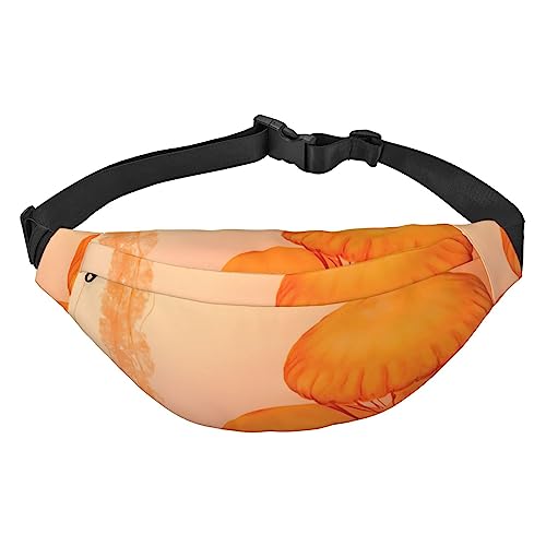 Jellyfish Orange bedruckte Bauchtaschen für Männer und Frauen, wasserdicht, modisch, Wandern, Hüfttasche, große Crossbody-Brusttasche für Sport, Laufen, Reisen, Schwarz, Einheitsgröße, Schwarz , von TOMPPY