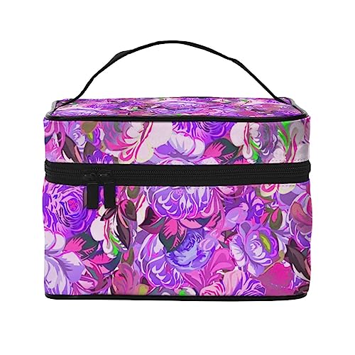 Kaninchen und Ferkel Kosmetiktasche Make-up Tasche Reise Kosmetiktaschen für Frauen Kulturbeutel, Violett/Blumenmuster, Einheitsgröße von TOMPPY