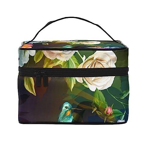 Kolibris Kosmetiktasche mit Blumenmuster, Make-up-Tasche, Reise-Kosmetiktaschen für Damen, Kulturbeutel, Kolibri Rose Floral, Einheitsgröße von TOMPPY