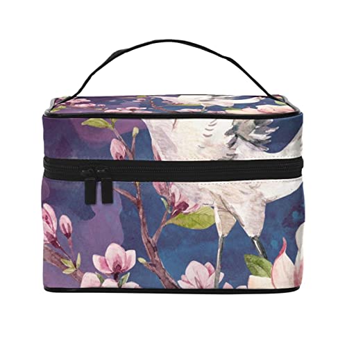 Kosmetiktasche im Hippie-Stil mit Peace-Zeichen, Make-up-Tasche, Reise-Kosmetiktaschen für Damen, Kulturbeutel, Red Heads Kranich Japanisches Motiv Kirschblüten Aquarell Magnolie Blumen und Vogel, Einheitsgröße von TOMPPY