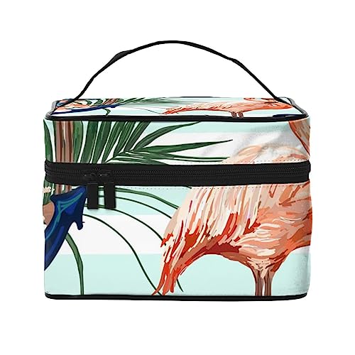 Kosmetiktasche im Hippie-Stil mit Peace-Zeichen, Make-up-Tasche, Reise-Kosmetiktaschen für Damen, Kulturbeutel, Tropisches Muster mit Anker Flamingo Hibiskus Palmenblätter, Einheitsgröße von TOMPPY