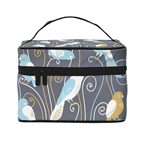 Kosmetiktasche im Retro-Stil mit floralem Vogel, Make-up-Tasche, Reise-Kosmetiktaschen für Damen, Kulturbeutel, Retro-Vogelmuster, Einheitsgröße von TOMPPY