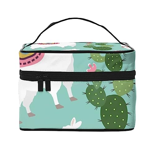 Kosmetiktasche im indischen Stil mit Lotusblumen-Motiv, Make-up-Tasche, Reise-Kosmetiktaschen für Damen, Kulturbeutel, Lama- und Kaktus-Muster, Einheitsgröße von TOMPPY