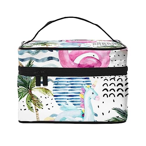 Kosmetiktasche mit Aquarell-Flamingo- und Palmen-Motiv, Make-up-Tasche, Reise-Kosmetiktaschen für Damen, Kulturbeutel, Aquarell Flamingo und Palmen, Einheitsgröße von TOMPPY