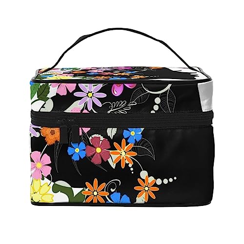 Kosmetiktasche mit Blumenmuster Elster Pflaume Kosmetiktasche Make-up-Tasche Reise-Kosmetiktaschen für Frauen Kulturbeutel, Blumenfrisur Mädchen und Schmetterling, Einheitsgröße von TOMPPY