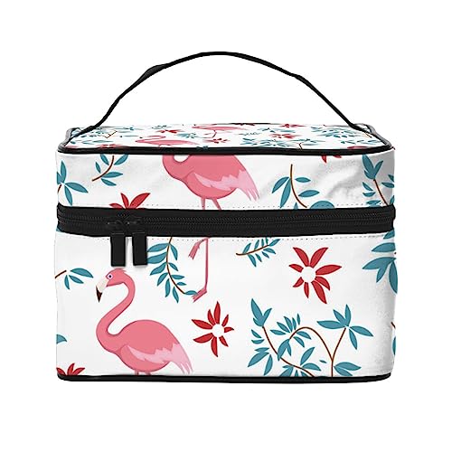 Kosmetiktasche mit Flamingo-Muster, Make-up-Tasche, Reise-Kosmetiktaschen für Damen, Kulturbeutel, Flamingo Vögel mit Plam Baum, Einheitsgröße von TOMPPY