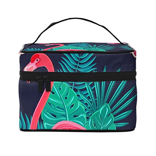 Kosmetiktasche mit Flamingo-Muster, Make-up-Tasche, Reise-Kosmetiktaschen für Damen, Kulturbeutel, Flamingo-Vögel und tropische Blätter, Einheitsgröße von TOMPPY