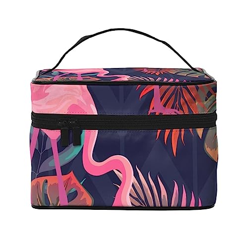 Kosmetiktasche mit Flamingo-Vögeln und Palmenblättern, Make-up-Tasche, Reise-Kosmetiktaschen für Damen, Kulturbeutel, Flamingo und Palmblätter, Einheitsgröße von TOMPPY