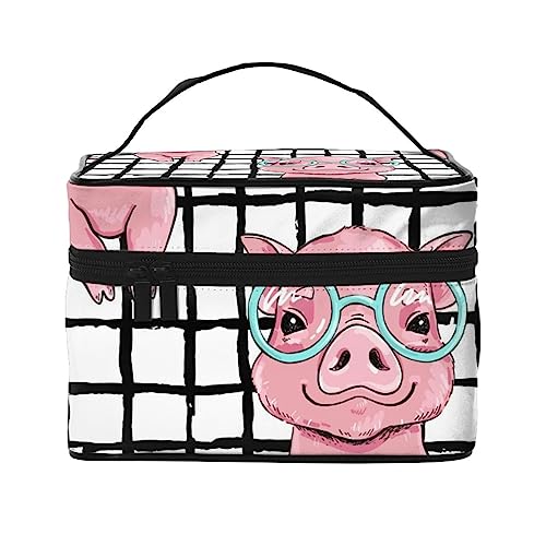 Kosmetiktasche mit Fußball-Muster, Make-up-Tasche, Reise-Kosmetiktaschen für Damen, Kulturbeutel, Süßes Schwein rosa Schweinchen in Gläsern, Einheitsgröße von TOMPPY