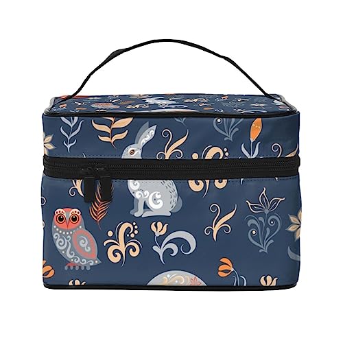 Kosmetiktasche mit Meeresschildkröte, Make-up-Tasche, Reise-Kosmetiktaschen für Damen, Kulturbeutel, Fuchs Bär Waschbär Eulen Kaninchen Blumen Muster, Einheitsgröße von TOMPPY