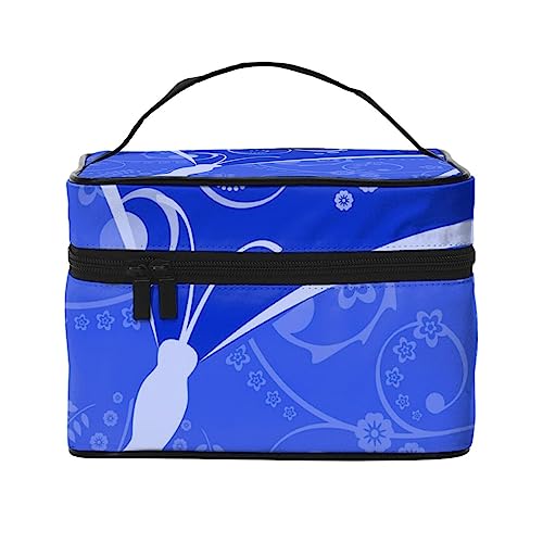 Kosmetiktasche mit Paisley-Blumenmuster, Make-up-Tasche, Reise-Kosmetiktaschen für Damen, Kulturbeutel, Ornamental-blau-Schmetterling-Hintergrund, Einheitsgröße von TOMPPY