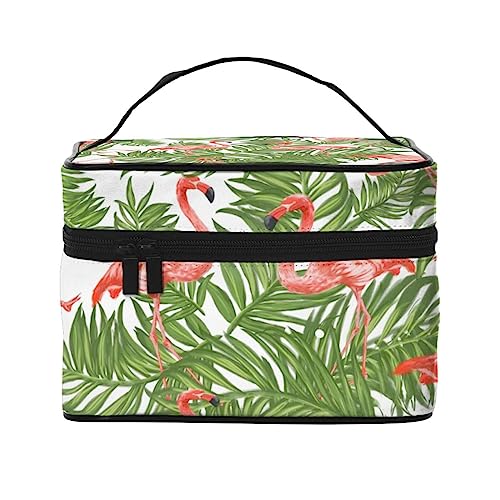 Kosmetiktasche mit Palmenlandschaft, Make-up-Tasche, Reise-Kosmetiktaschen für Damen, Kulturbeutel, Palmblätter Flamingo-Muster, Einheitsgröße von TOMPPY