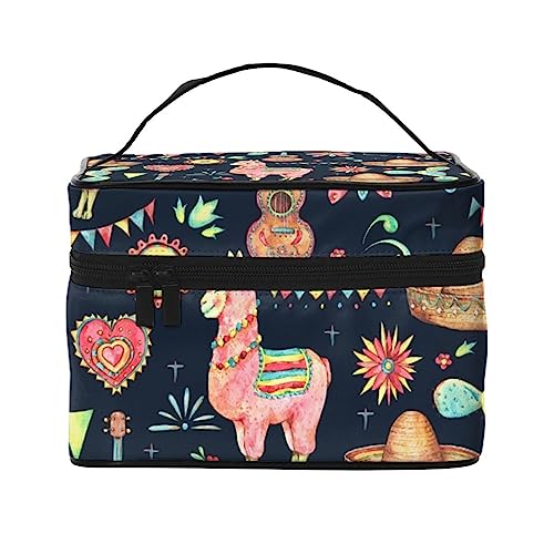 Kosmetiktasche mit Pfauenbräuten mit Pflaumenblüte, Make-up-Tasche, Reise-Kosmetiktaschen für Damen, Kulturbeutel, Mexikanisches Muster Kaktus Lama, Einheitsgröße von TOMPPY