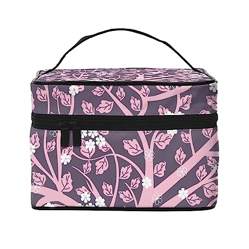 Kosmetiktasche mit Piraten-Mops-Motiv, Make-up-Tasche, Reise-Kosmetiktaschen für Damen, Kulturbeutel, Rosa Baum mit Blumen und Vögeln, Einheitsgröße von TOMPPY