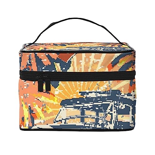 Kosmetiktasche mit Sonnenstränden und Retro-Autoplakaten für Reisen, Kosmetiktasche für Damen, Kulturbeutel, Sun Beach und Retro Woody Auto Poster, Einheitsgröße von TOMPPY