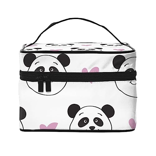 Kosmetiktasche mit Tier-Leopardenmuster, Make-up-Tasche, Reise-Kosmetiktaschen für Damen, Kulturbeutel, Niedliches Panda- und rosa Herzmuster, Einheitsgröße von TOMPPY