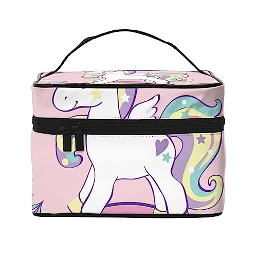 Kosmetiktasche mit Vinyl-Schallplatten-Muster, Make-up-Tasche, Reise-Kosmetiktaschen für Frauen, Kulturbeutel, Einhorn Pop Art auf rosa Hintergrund, Einheitsgröße von TOMPPY