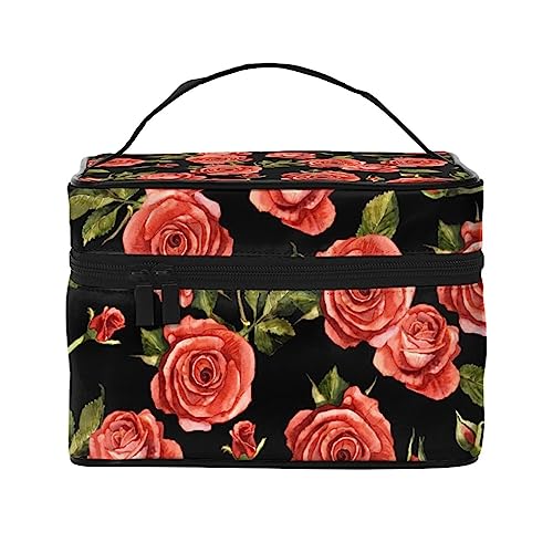 Kosmetiktasche mit Wölfe-Muster, Make-up-Tasche, Reise-Kosmetiktaschen für Damen, Kulturbeutel, Wildblume Rose Blume, Einheitsgröße von TOMPPY