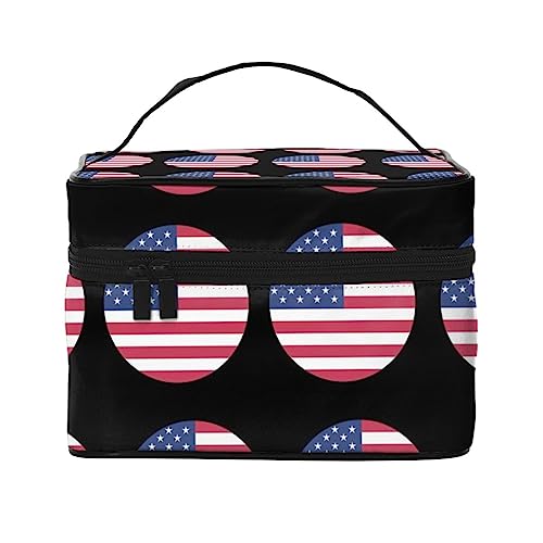 Kosmetiktasche mit amerikanischer Flagge, Schlange, Make-up-Tasche, Reise-Kosmetiktaschen für Damen, Kulturbeutel, Amerikanische Flagge Kreis Muster, Einheitsgröße von TOMPPY