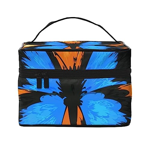 Kosmetiktasche mit blauem Flamingomuster, Make-up-Tasche, Reise-Kosmetiktaschen für Damen, Kulturbeutel, blau mit schmetterlingen, Einheitsgröße von TOMPPY