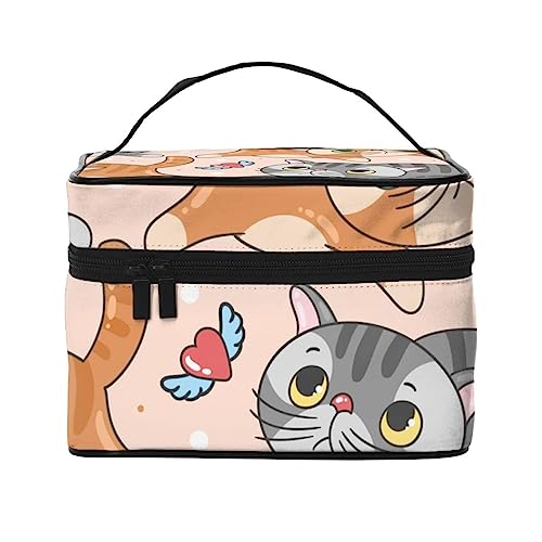 Kosmetiktasche mit niedlichem Katzenmuster, Make-up-Tasche, Reise-Kosmetiktaschen für Damen, Kulturbeutel, Niedliche Cartoon-Katzen., Einheitsgröße von TOMPPY