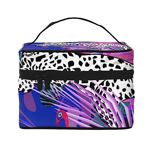 Kosmetiktasche mit niedlichen Hunden, tropische Blätter, Waldpflanzen, Make-up-Tasche, Reise-Kosmetiktaschen für Damen, Kulturbeutel, Zebra Leopad Flamingo Vogel Palmenblätter, Einheitsgröße von TOMPPY