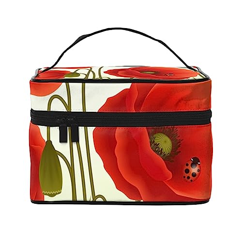 Lavendelfeld mit einem Baum Kosmetiktasche Make-up-Tasche Reise Kosmetiktaschen für Frauen Kulturbeutel, Marienkäfer Red Poppy, Einheitsgröße von TOMPPY