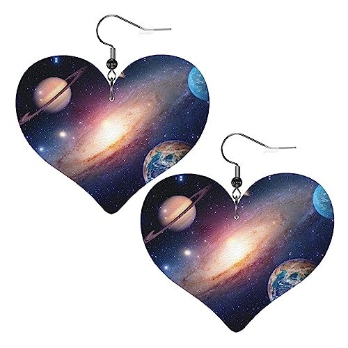 Leder Herz Ohrringe,Universum Galaxy Gedruckt Lange Ohrringe,Für Neujahr/Valentinstag/Schmuck Geschenk, Einheitsgröße, Kunstleder von TOMPPY