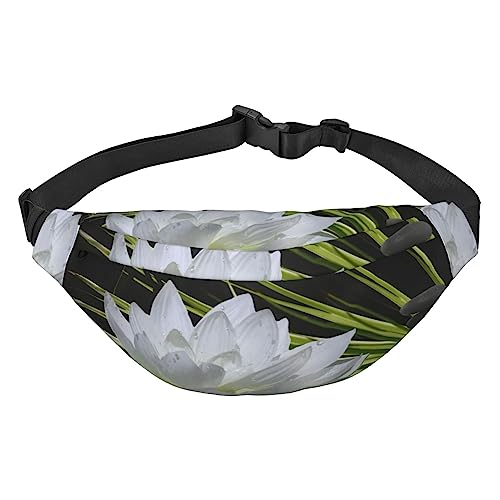 Lotus And Black Zen Stones Printed Fanny Packs For Men Women Waterproof Fashion Hiking Waist Bag Large Crossbody Chest Bag For Sports Running Traveling, Black, One Size, Schwarz , Einheitsgröße von TOMPPY