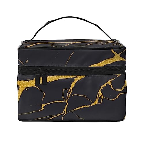 Magische Kürbisse und Fledermaus Halloween Schloss Kosmetiktasche Make-up Tasche Reise Kosmetiktaschen für Frauen Kulturbeutel, Luxus Marmor Gold Textur, Einheitsgröße von TOMPPY