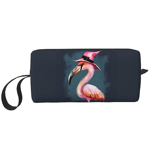 Make-up-Tasche Für Frauen Halloween Flamingo Hexe Hut Gedruckt Große Kapazität Kosmetiktaschen Tragbare Kulturbeutel Reise Lagerung, Halloween Flamingo Hexenhut, Einheitsgröße von TOMPPY