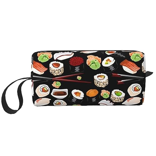 Make-up-Tasche für Damen, Linie, Blumenmuster, Rosen-Design, bedruckt, große Kapazität, Kosmetiktaschen, tragbare Kulturtasche, Reise-Aufbewahrung, Japanisches Sushi schwarz, Einheitsgröße von TOMPPY