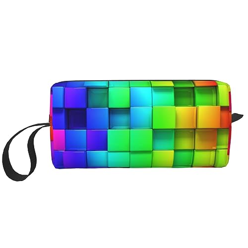 Make-up-Tasche für Damen, Regenbogenfarben, kariert, bedruckt, große Kapazität, Kosmetiktaschen, tragbare Kulturtasche, Reise-Aufbewahrung, weiß, Einheitsgröße von TOMPPY