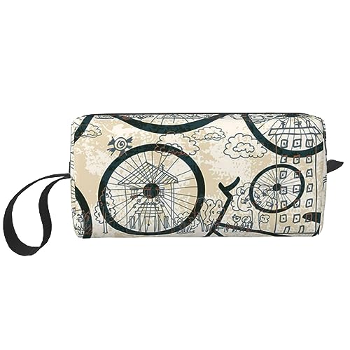 Make-up-Tasche für Damen, Retro-Fahrrad, bedruckt, große Kapazität, Kosmetiktaschen, tragbare Kulturtasche, Reise-Aufbewahrung, weiß, Einheitsgröße von TOMPPY