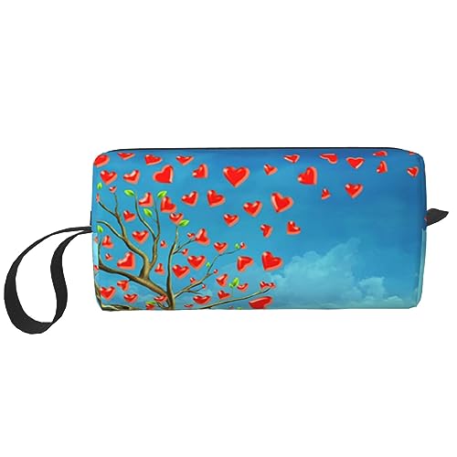 Make-up-Tasche für Damen, roter Hart mit Baum, bedruckt, große Kapazität, Kosmetiktaschen, tragbare Kulturtasche, Reise-Aufbewahrung, weiß, Einheitsgröße von TOMPPY