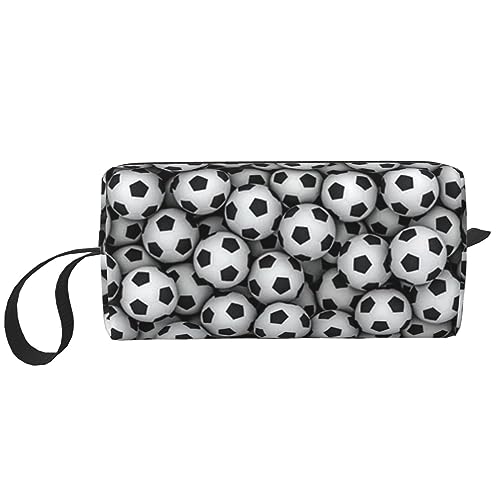 Make-up-Tasche für Frauen, Fußball-Muster, bedruckt, große Kapazität, Kosmetiktaschen, tragbare Kulturtasche, Reise-Aufbewahrung, weiß, Einheitsgröße, weiß, Einheitsgröße von TOMPPY