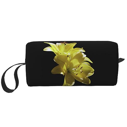 Make-up-Tasche für Frauen, Ozean-Sonnenuntergang, bedruckt, große Kapazität, Kosmetiktaschen, tragbare Kulturtasche, Reise-Aufbewahrung, Blume mit Gelb, Einheitsgröße von TOMPPY