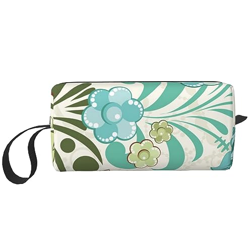 Make-up-Tasche für Frauen, Ozean-Sonnenuntergang, bedruckt, große Kapazität, Kosmetiktaschen, tragbare Kulturtasche, Reise-Aufbewahrung, Grün/Blumen, Einheitsgröße von TOMPPY