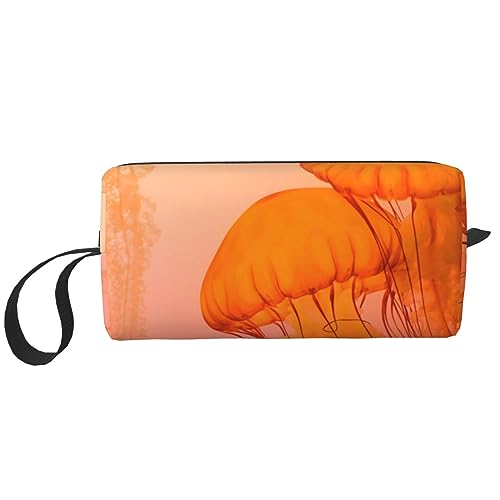 Make-up-Tasche für Frauen, Quallen, Orange, bedruckt, große Kapazität, Kosmetiktaschen, tragbare Kulturtasche, Reise-Aufbewahrung, weiß, Einheitsgröße, weiß, Einheitsgröße von TOMPPY