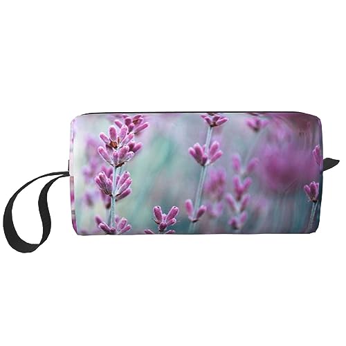 Make-up-Tasche für Frauen, duftende Lavendelblumen, Feld, bedruckt, große Kapazität, Kosmetiktaschen, tragbare Kulturtasche, Reise-Aufbewahrung, weiß, Einheitsgröße von TOMPPY