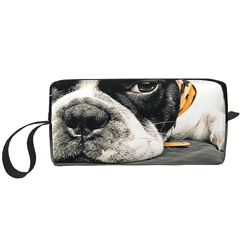 Make-up-Tasche für Frauen, französische Bulldogge, bedruckt, große Kapazität, Kosmetiktaschen, tragbare Kulturtasche, Reise-Aufbewahrung, weiß, Einheitsgröße, weiß, Einheitsgröße von TOMPPY