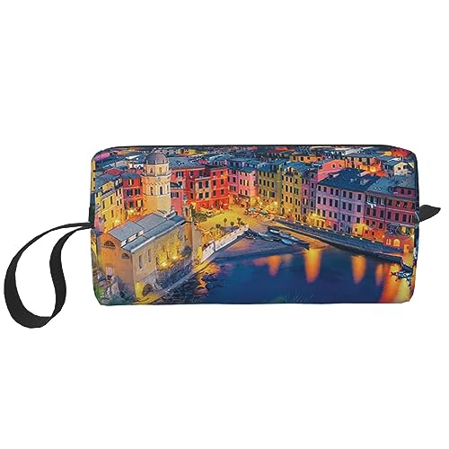 Make-up-Tasche für Frauen, italienischer Sonnenuntergang, bedruckt, große Kapazität, Kosmetiktaschen, tragbare Kulturtasche, Reise-Aufbewahrung, weiß, Einheitsgröße, weiß, Einheitsgröße von TOMPPY