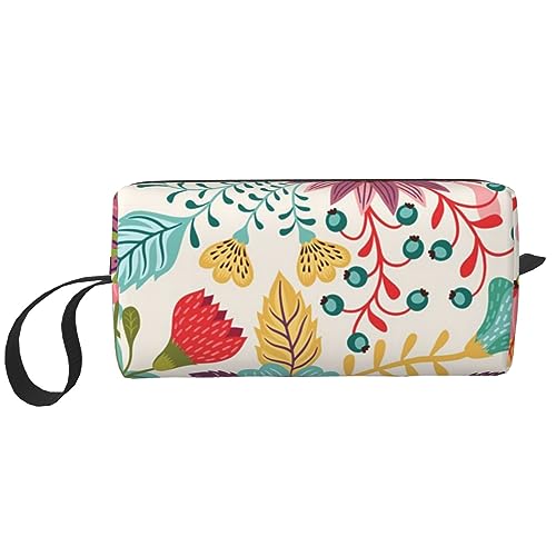 Make-up-Tasche für Frauen Blume Blatt Gedruckt Große Kapazität Kosmetiktaschen Tragbare Kulturtasche Reise Lagerung, weiß, Einheitsgröße von TOMPPY