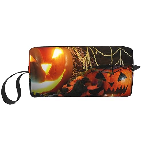 Make-up-Tasche für Frauen Happy Halloween Party Gedruckt Große Kapazität Kosmetiktaschen Tragbare Kulturtasche Reise Aufbewahrung, Weiß, Einheitsgröße, weiß, Einheitsgröße von TOMPPY